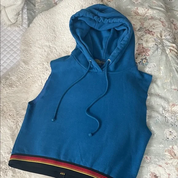 Aviator Nation Logo Striped sleeveless hoodie. - Picture 2 of 6